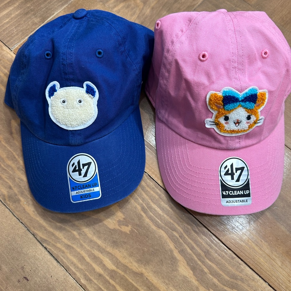 BART & CHAPY Hats 47 Kids Blue and Pink Caps with Cute Patches Japanese baystars